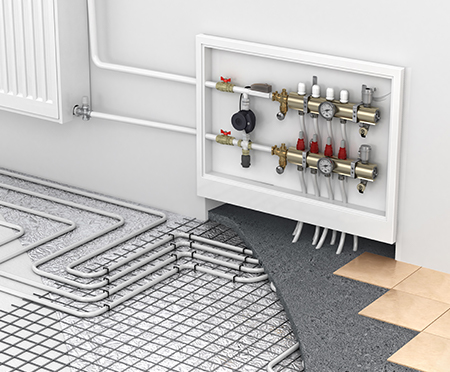 Cutaway Showing gas pipes underneath the floor and within a boiler